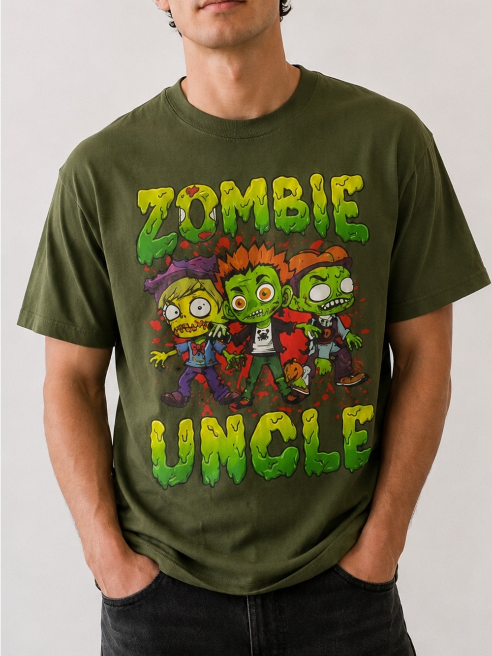 Zombie Uncle Graphic Tee - Olive Green